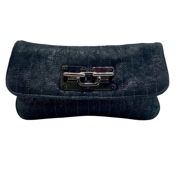Treesje Handbags - Treesje Black Leather Suede Buckle Clutch